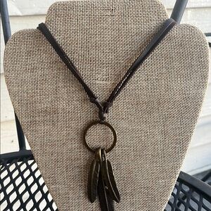 Brown Leather Necklace with Feather Pendant